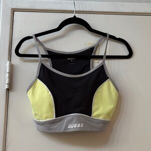 GUESS Women's Black and Lime Sports Bra